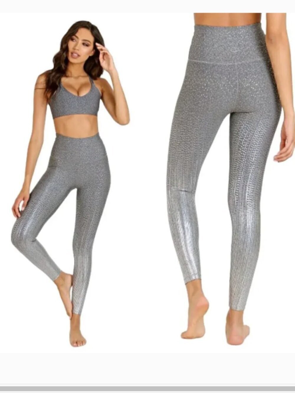 Beyond Yoga Drip Polka Dot Leggings Grey Silver Size S athleisure workout gym